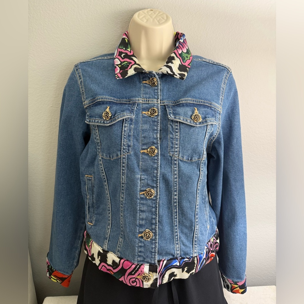 Custom Ed Hardy Denim Jacket with Leopard & Floral fabric and Custom Buttons
